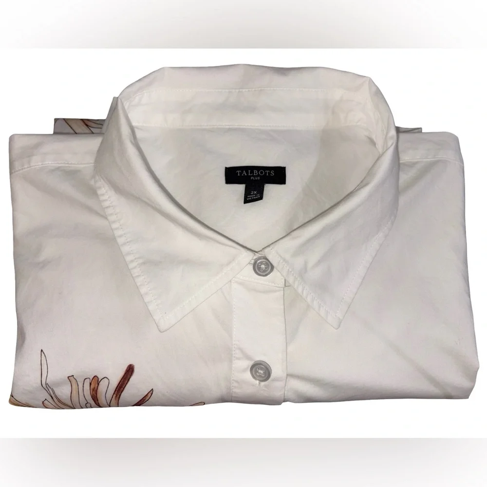 Talbots Plus 2X White Floral Button Down Shirt 100% Cotton - Picture 9 of 9